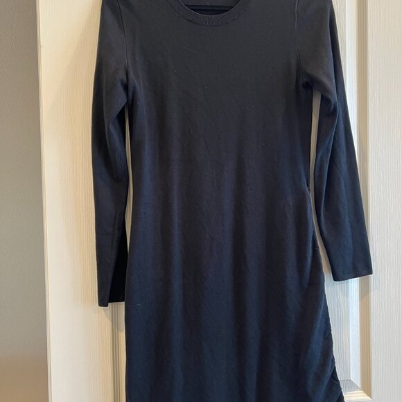 Abercrombie & Fitch Asymmetrical Ruched Mini Sweater Dress Size L Black - Picture 3 of 6